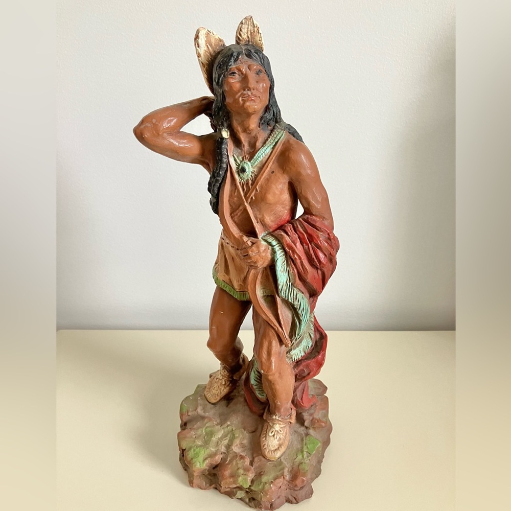 Vintage 1976 Native American Indian Warrior Statue 14" Figure Universal Decor